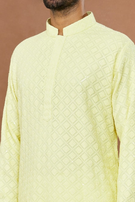 Aham-Vayam_Yellow Cotton Sequins Suryamukhi Embroidered Kurta And Patiala Set _at_Aza_Fashions