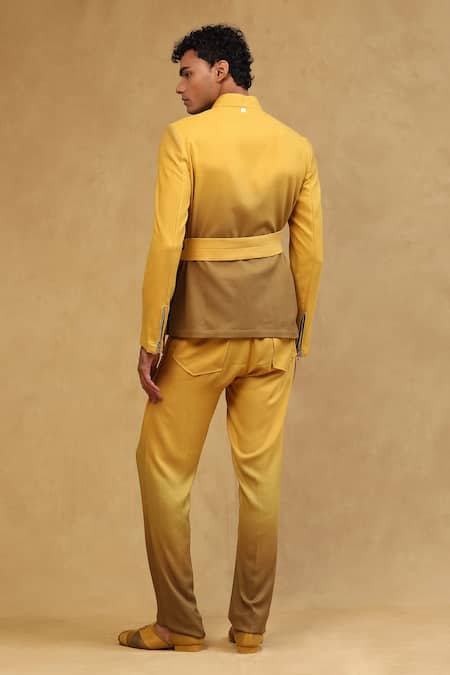 Soniya G_Yellow Crepe Ombre Jacket Set _Online_at_Aza_Fashions
