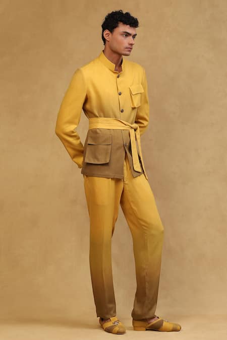 Buy_Soniya G_Yellow Crepe Ombre Jacket Set _Online_at_Aza_Fashions