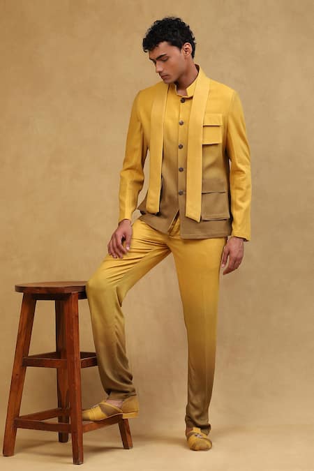 Shop_Soniya G_Yellow Crepe Ombre Jacket Set _Online_at_Aza_Fashions
