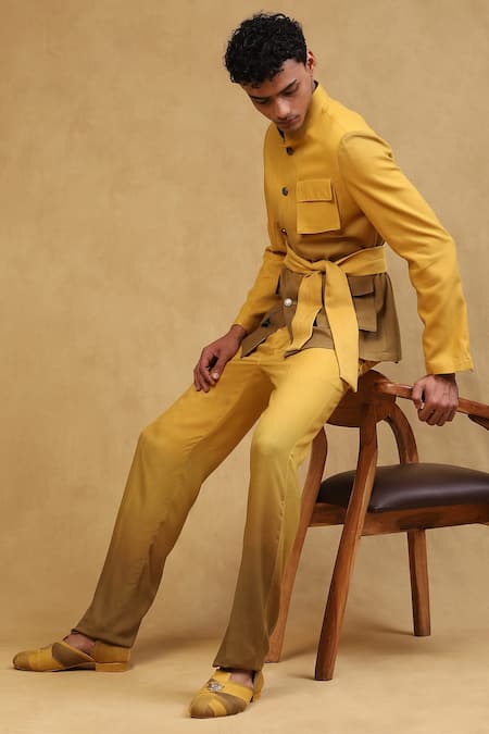 Soniya G_Yellow Crepe Ombre Jacket Set _at_Aza_Fashions