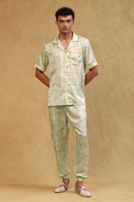 Soniya G Green Cotton Satin Embroidery Printed Shirt And Pant Set 