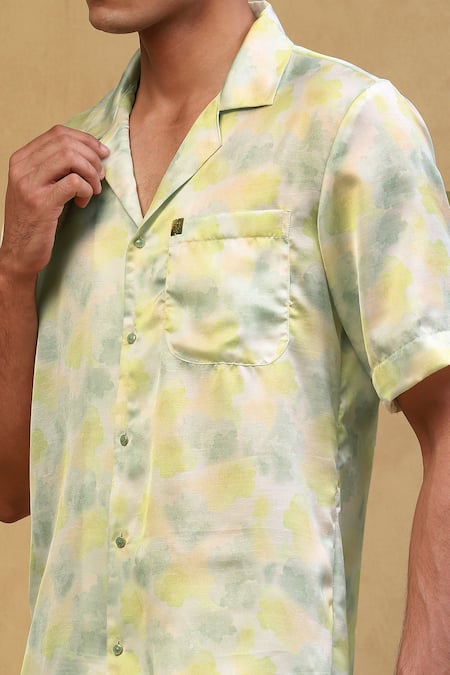 Shop_Soniya G_Green Cotton Satin Embroidery Printed Shirt And Pant Set_Online_at_Aza_Fashions