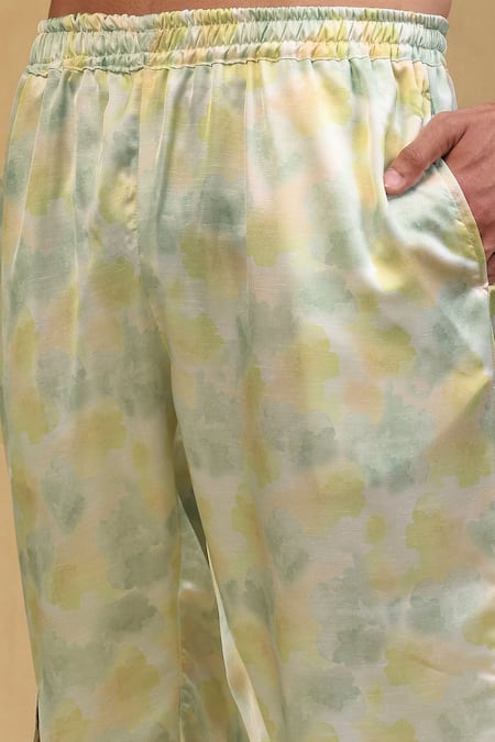 Soniya G_Green Cotton Satin Embroidery Printed Shirt And Pant Set_at_Aza_Fashions