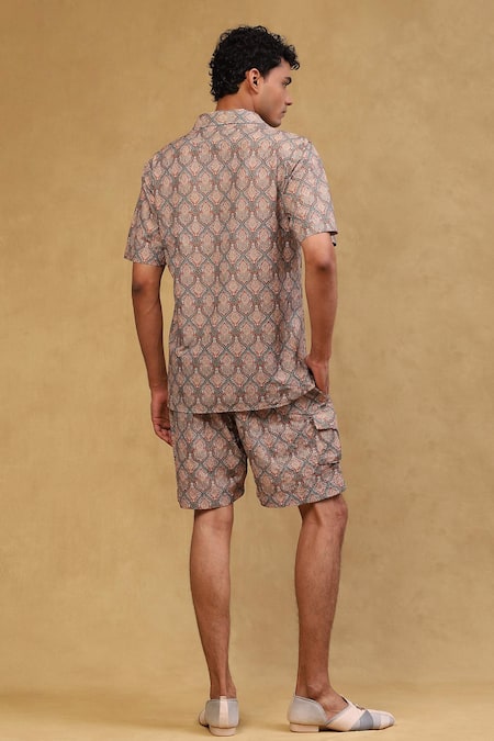 Soniya G_Brown Cotton Satin Paisley Print Shirt And Shorts Set _Online_at_Aza_Fashions