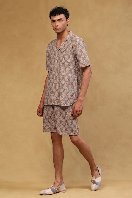 Buy_Soniya G_Brown Cotton Satin Paisley Print Shirt And Shorts Set _Online_at_Aza_Fashions