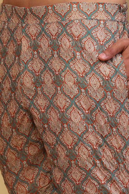 Soniya G_Brown Cotton Satin Paisley Print Shirt And Shorts Set _at_Aza_Fashions