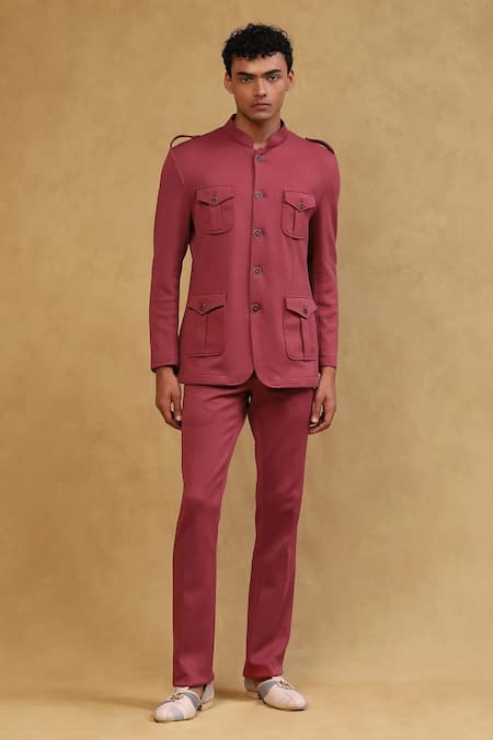 Red and Gold Mandarin Collar Jacket | Gentleman's Guru