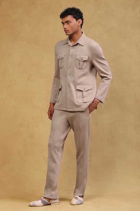 Soniya G Beige Crepe Metallic Thread Full Sleeve Solid Jacket And Pant Set Online at Aza Fashions Soniya G_Beige Crepe Metallic Thread Full Sleeve Solid Jacket And Pant Set_Online_at_Aza_Fashions