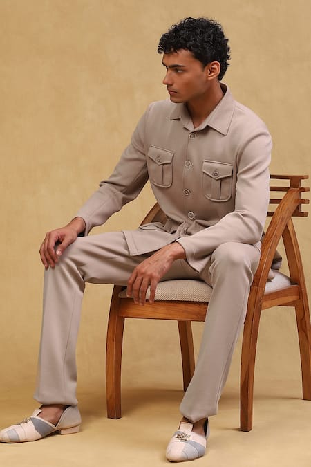 Buy Soniya G Beige Crepe Metallic Thread Full Sleeve Solid Jacket And Pant Set Online at Aza Fashions Buy_Soniya G_Beige Crepe Metallic Thread Full Sleeve Solid Jacket And Pant Set_Online_at_Aza_Fashions