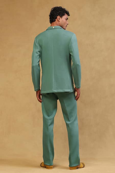 Shop Soniya G Emerald Green Crepe Full Sleeve Plain Jacket And Pant Set at Aza Fashions Shop_Soniya G_Emerald Green Crepe Full Sleeve Plain Jacket And Pant Set_at_Aza_Fashions