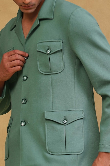 Shop Soniya G Emerald Green Crepe Full Sleeve Plain Jacket And Pant Set Online at Aza Fashions Shop_Soniya G_Emerald Green Crepe Full Sleeve Plain Jacket And Pant Set_Online_at_Aza_Fashions