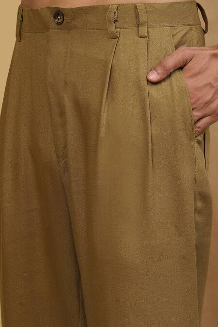 Soniya G_Green Crepe Olive Jacket And Pant Set _at_Aza_Fashions