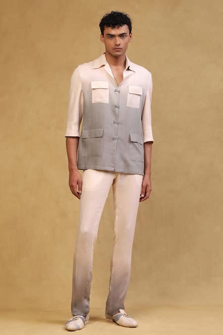 Soniya G Grey Crepe Plain Ombre Shirt And Pant Set 