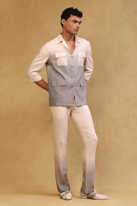 Buy_Soniya G_Grey Crepe Metallic Thread Ombre Shirt And Pant Set _Online_at_Aza_Fashions