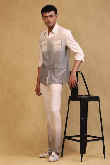 Shop_Soniya G_Grey Crepe Metallic Thread Ombre Shirt And Pant Set _Online_at_Aza_Fashions