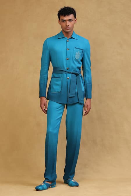 Soniya G Blue Crepe Plain Ombre Embroidered Jacket And Pant Set 