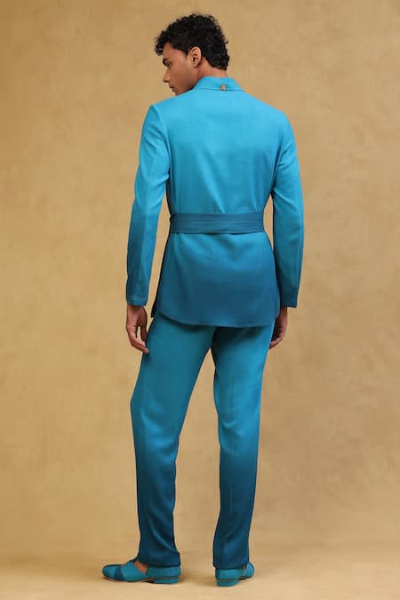 Soniya G Blue Crepe Metallic Thread Ombre Embroidered Jacket And Pant Set Online at Aza Fashions Soniya G_Blue Crepe Metallic Thread Ombre Embroidered Jacket And Pant Set _Online_at_Aza_Fashions