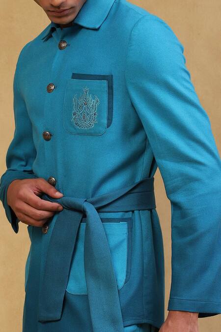 Soniya G Blue Crepe Metallic Thread Ombre Embroidered Jacket And Pant Set at Aza Fashions Soniya G_Blue Crepe Metallic Thread Ombre Embroidered Jacket And Pant Set _at_Aza_Fashions