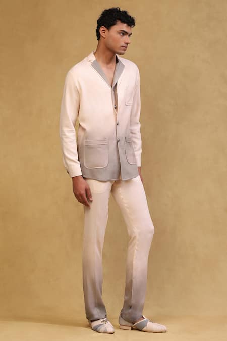 Buy_Soniya G_Grey Crepe Metallic Thread Ombre Jacket And Pant Set _Online_at_Aza_Fashions