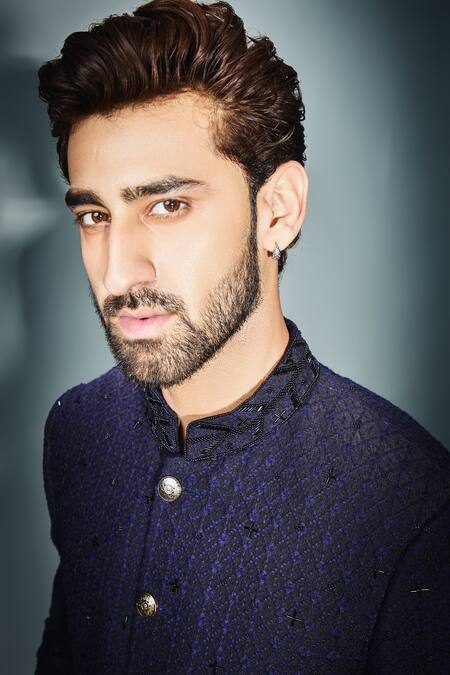 Buy Chatenya Mittal Blue Georgette, , Satin Cutdana Embroidered Achkan Set Online at Aza Fashions Buy_Chatenya Mittal_Blue Georgette, , Satin Cutdana Embroidered Achkan Set _Online_at_Aza_Fashions