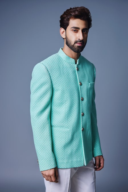 Chatenya Mittal_Green Georgette, Cotton, Silk Sequins Embroidered Bandhagla And Pant Set _Online_at_Aza_Fashions