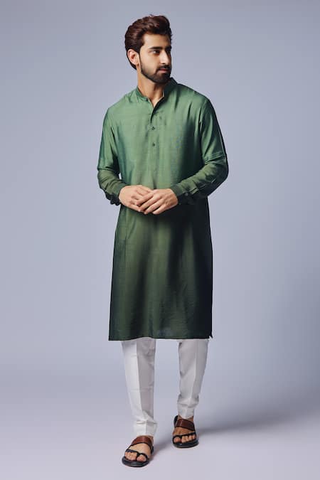 Chatenya Mittal Green Cotton Silk Plain Ombre Kurta Set 