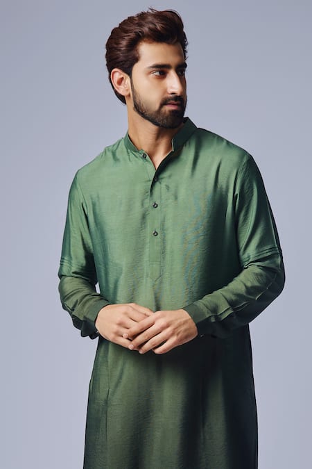 Shop Chatenya Mittal Green Cotton, Silk Ombre Kurta Set at Aza Fashions Shop_Chatenya Mittal_Green Cotton, Silk Ombre Kurta Set _at_Aza_Fashions