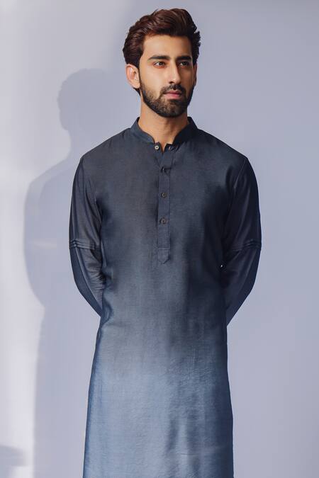 Shop_Chatenya Mittal_Grey Cotton, Silk Ombre Kurta With Pant _at_Aza_Fashions