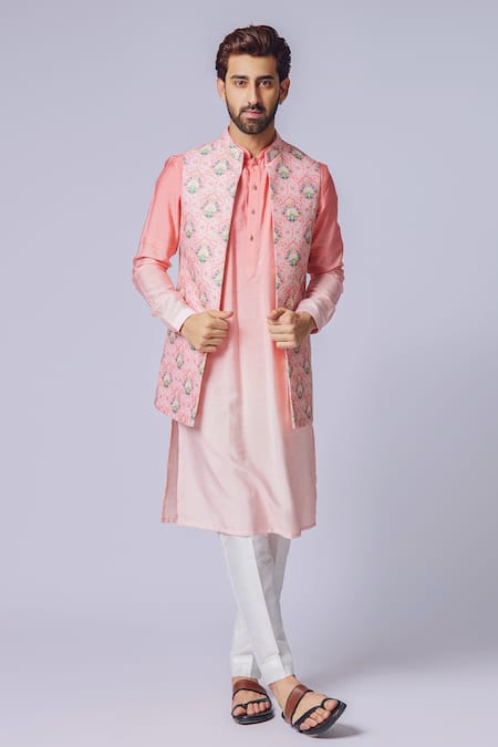 Chatenya Mittal Floral Print Bundi Jacket & Kurta Set For Kids