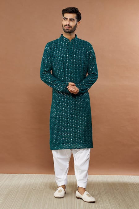Buy Aham-Vayam Blue Cotton Sequins, Embroidery Nawaab Kurta And Patiala Set Online at Aza Fashions Buy_Aham-Vayam_Blue Cotton Sequins, Embroidery Nawaab Kurta And Patiala Set_Online_at_Aza_Fashions