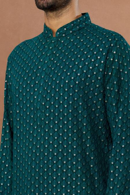 Shop Aham-Vayam Blue Cotton Sequins, Embroidery Nawaab Kurta And Patiala Set Online at Aza Fashions Shop_Aham-Vayam_Blue Cotton Sequins, Embroidery Nawaab Kurta And Patiala Set_Online_at_Aza_Fashions