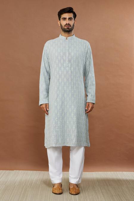 Aham-Vayam Grey Cotton Sequins Bandhan Floral Embroidered Kurta Set Online at Aza Fashions Aham-Vayam_Grey Cotton Sequins Bandhan Floral Embroidered Kurta Set_Online_at_Aza_Fashions