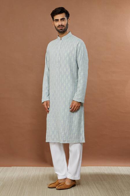 Buy Aham-Vayam Grey Cotton Sequins Bandhan Floral Embroidered Kurta Set Online at Aza Fashions Buy_Aham-Vayam_Grey Cotton Sequins Bandhan Floral Embroidered Kurta Set_Online_at_Aza_Fashions