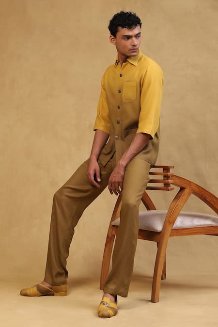 Shop Soniya G Yellow Crepe Ombre Half Sleeve Shirt And Pant Set Online at Aza Fashions Shop_Soniya G_Yellow Crepe Ombre Half Sleeve Shirt And Pant Set _Online_at_Aza_Fashions