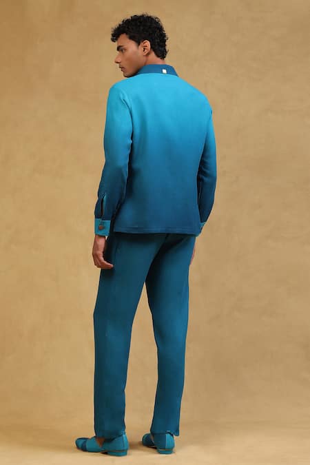 Soniya G Blue Crepe Metallic Thread Ombre Shaded Jacket And Pant Set Online at Aza Fashions Soniya G_Blue Crepe Metallic Thread Ombre Shaded Jacket And Pant Set _Online_at_Aza_Fashions