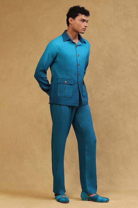 Buy Soniya G Blue Crepe Metallic Thread Ombre Shaded Jacket And Pant Set Online at Aza Fashions Buy_Soniya G_Blue Crepe Metallic Thread Ombre Shaded Jacket And Pant Set _Online_at_Aza_Fashions