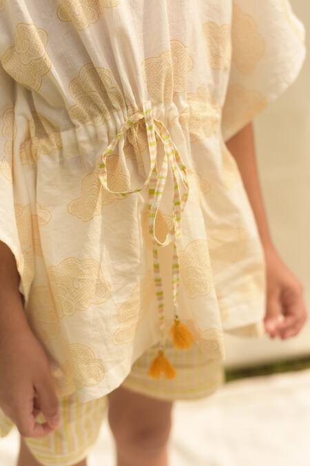 Buy_Plumcheeks_Yellow 100% Hand Block Cotton Kaftan And Shorts Set _Online_at_Aza_Fashions