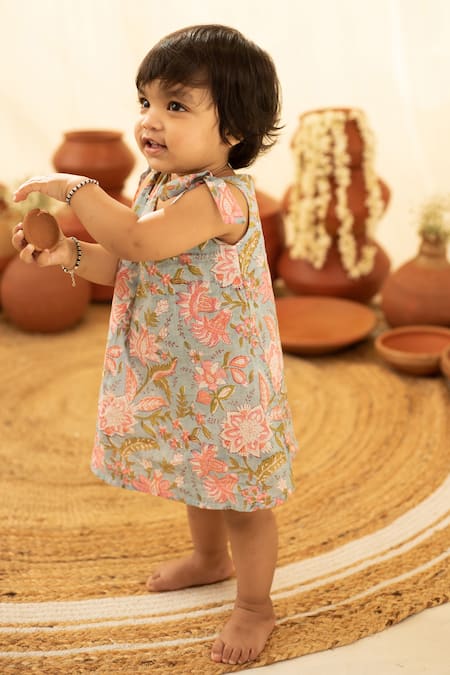 Plumcheeks_Multi Color 100% Hand Block Cotton Floral Tunic Dress _Online_at_Aza_Fashions