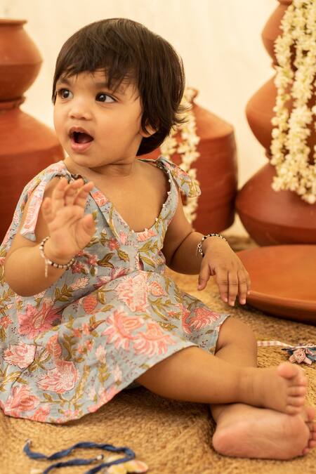 Buy_Plumcheeks_Multi Color 100% Hand Block Cotton Floral Tunic Dress _Online_at_Aza_Fashions