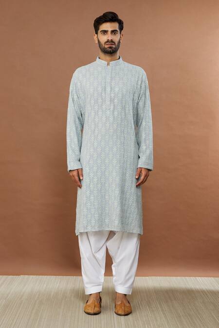 Aham-Vayam Grey Cotton Sequins Bandhan Floral Embroidered Kurta And Patiala Set Online at Aza Fashions Aham-Vayam_Grey Cotton Sequins Bandhan Floral Embroidered Kurta And Patiala Set_Online_at_Aza_Fashions