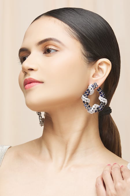 Flipkart.com - Buy Tvayaa Art Hook Earrings Silver Oxidised Stone Handmade  Women Fashion Jewelry (Multicolour) Silver Earring Set Online at Best  Prices in India