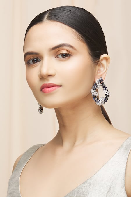 Ananta Jewels_Silver Plated Cubic Zirconia Circular Stone Earrings _at_Aza_Fashions