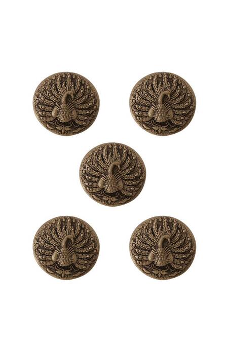 Cosa Nostraa_Gold Peacock Carved Buttons - Set Of 5 _Online_at_Aza_Fashions