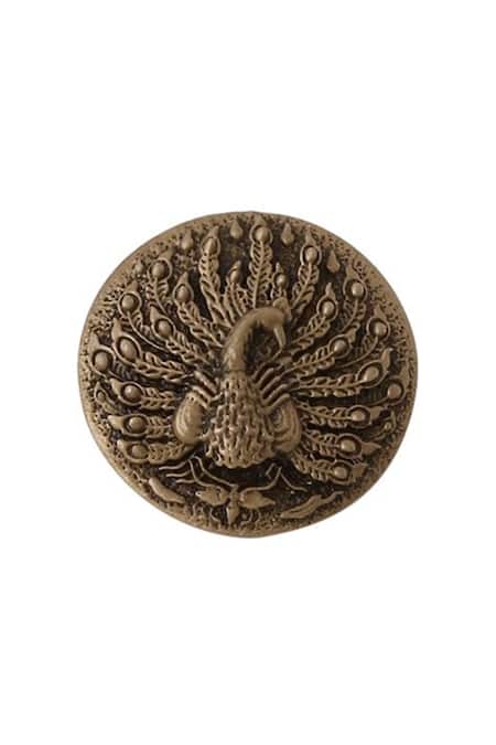 Buy_Cosa Nostraa_Gold Peacock Carved Buttons - Set Of 5 _Online_at_Aza_Fashions