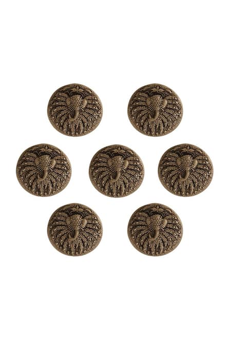 Cosa Nostraa_Gold Peacock Carved Buttons - Set Of 7 _Online_at_Aza_Fashions
