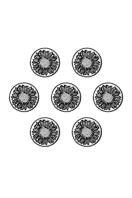 Cosa Nostraa_Silver Sunflower Glitter Carved Buttons - Set Of 7 _Online_at_Aza_Fashions