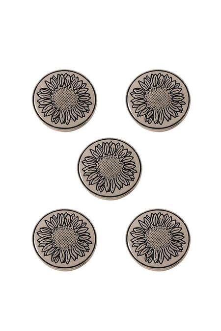 Cosa Nostraa Grey Sunflower Glitter Buttons - Set Of 5 Online at Aza Fashions Cosa Nostraa_Grey Sunflower Glitter Buttons - Set Of 5 _Online_at_Aza_Fashions