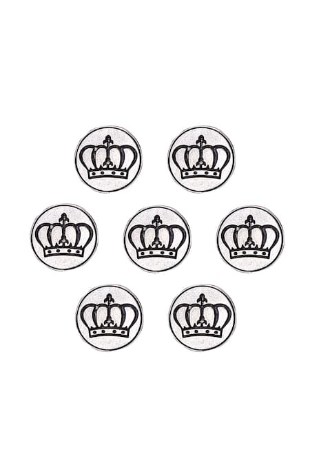 Cosa Nostraa Silver Elite Crown Oxidised Buttons - Set Of 7 Online at Aza Fashions Cosa Nostraa_Silver Elite Crown Oxidised Buttons - Set Of 7 _Online_at_Aza_Fashions