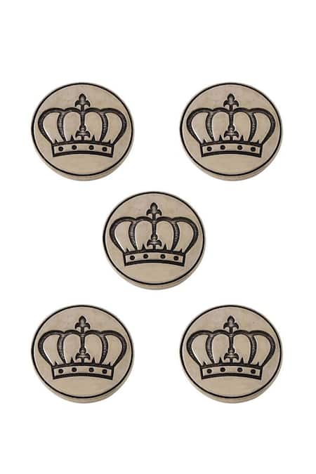 Cosa Nostraa Grey Elite Crown Carved Buttons - Set Of 5 Online at Aza Fashions Cosa Nostraa_Grey Elite Crown Carved Buttons - Set Of 5 _Online_at_Aza_Fashions